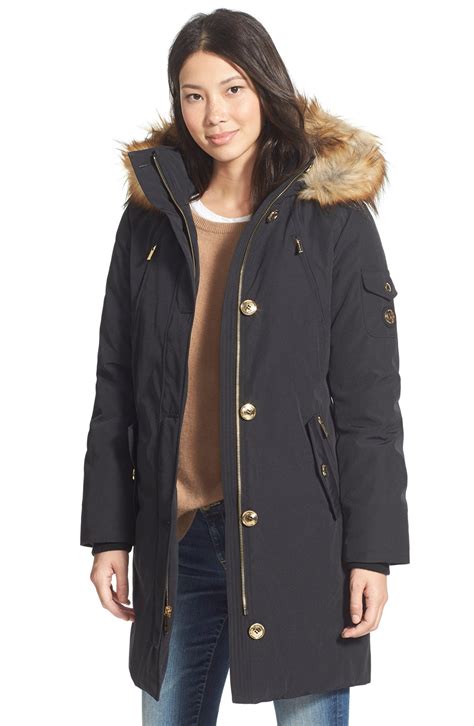 faux fur trim down feather fill parka micheal michael kors|Faux Fur.